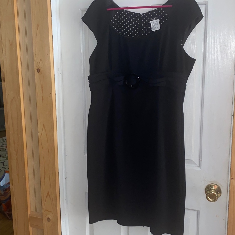 PSStyle, Dressy Black Dress adorned with a faux black belt. 16Ps.